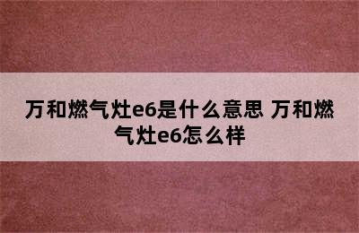 万和燃气灶e6是什么意思 万和燃气灶e6怎么样